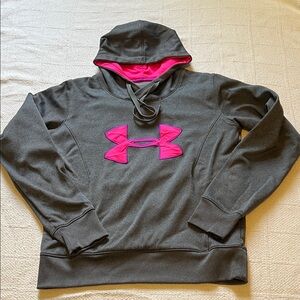 Under Armour Charcoal Hoodie with Neon Pink Emblem